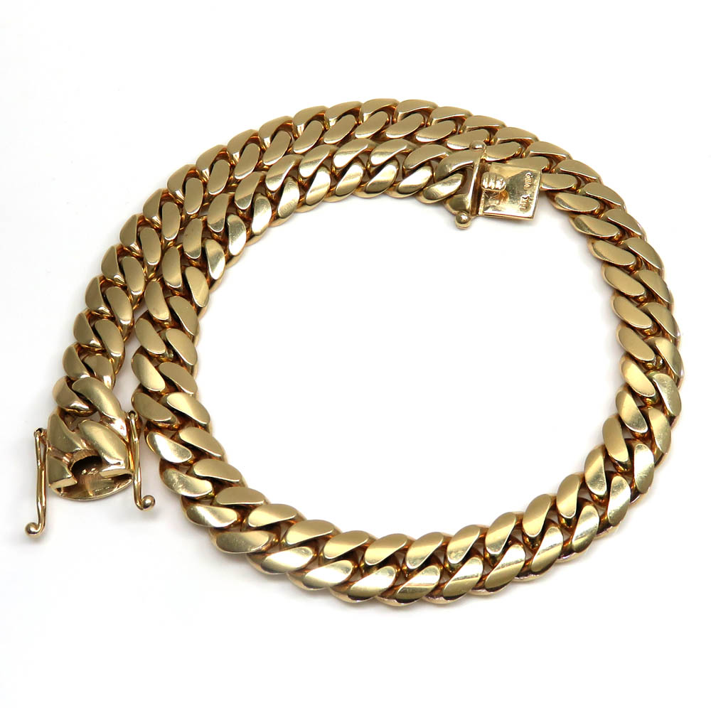 14k yellow gold solid miami link chain 18-26 inch 13.20mm - Image 2