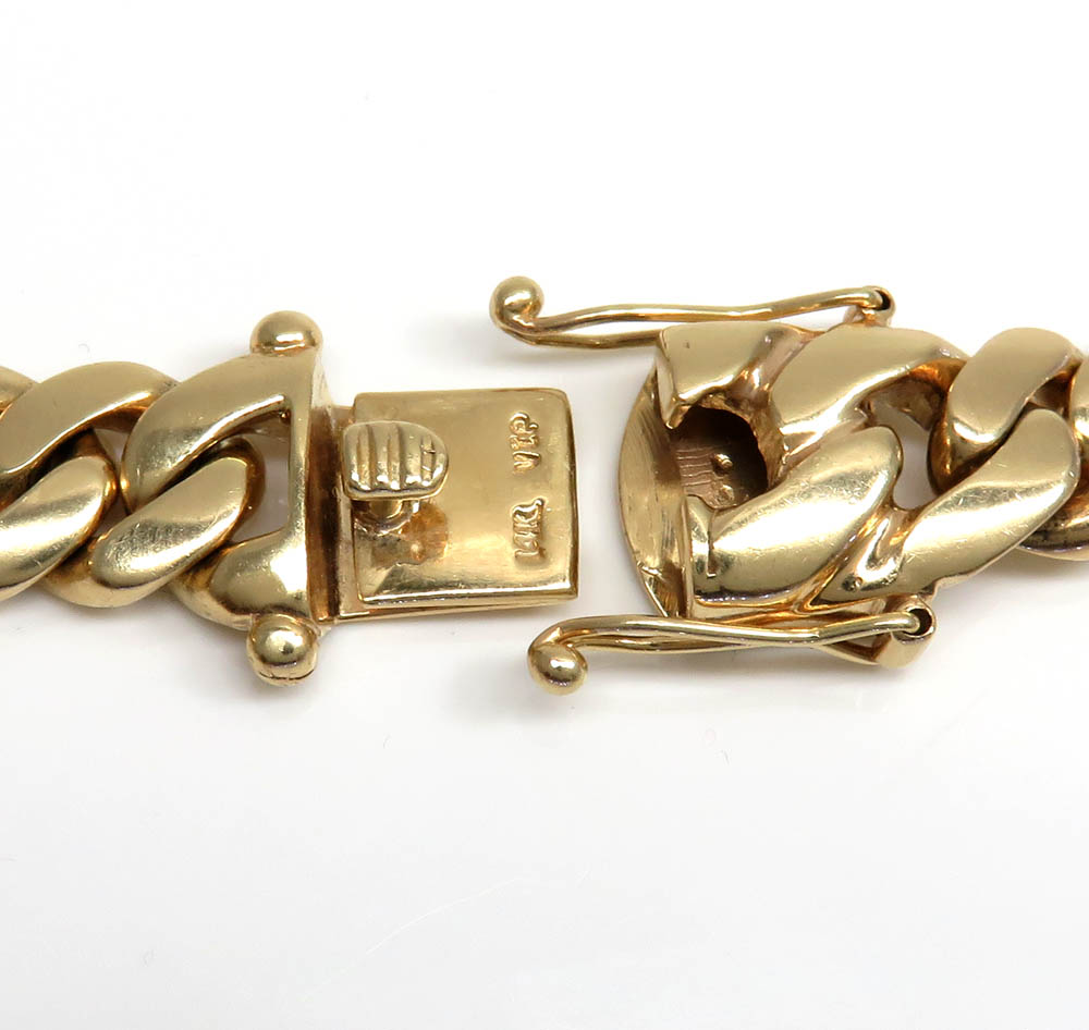 14k yellow gold solid miami link chain 18-26 inch 13.20mm