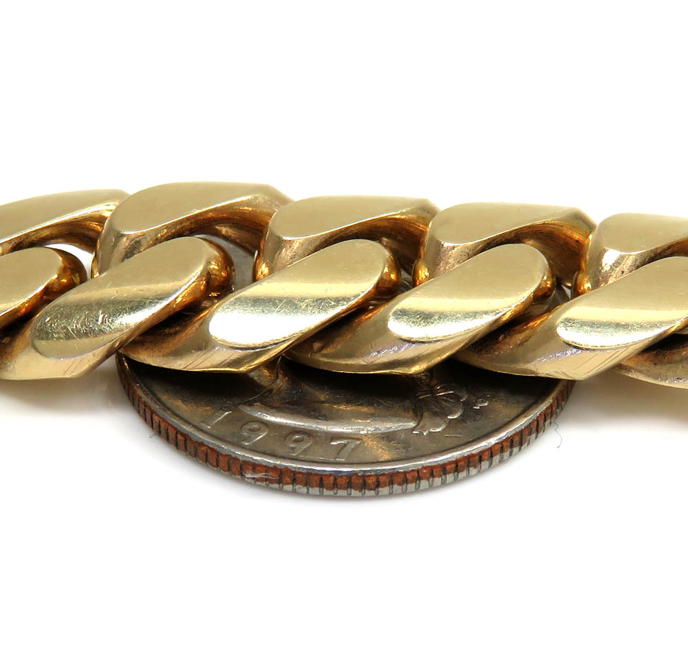 14k yellow gold solid miami link chain 18-26 inch 13.20mm