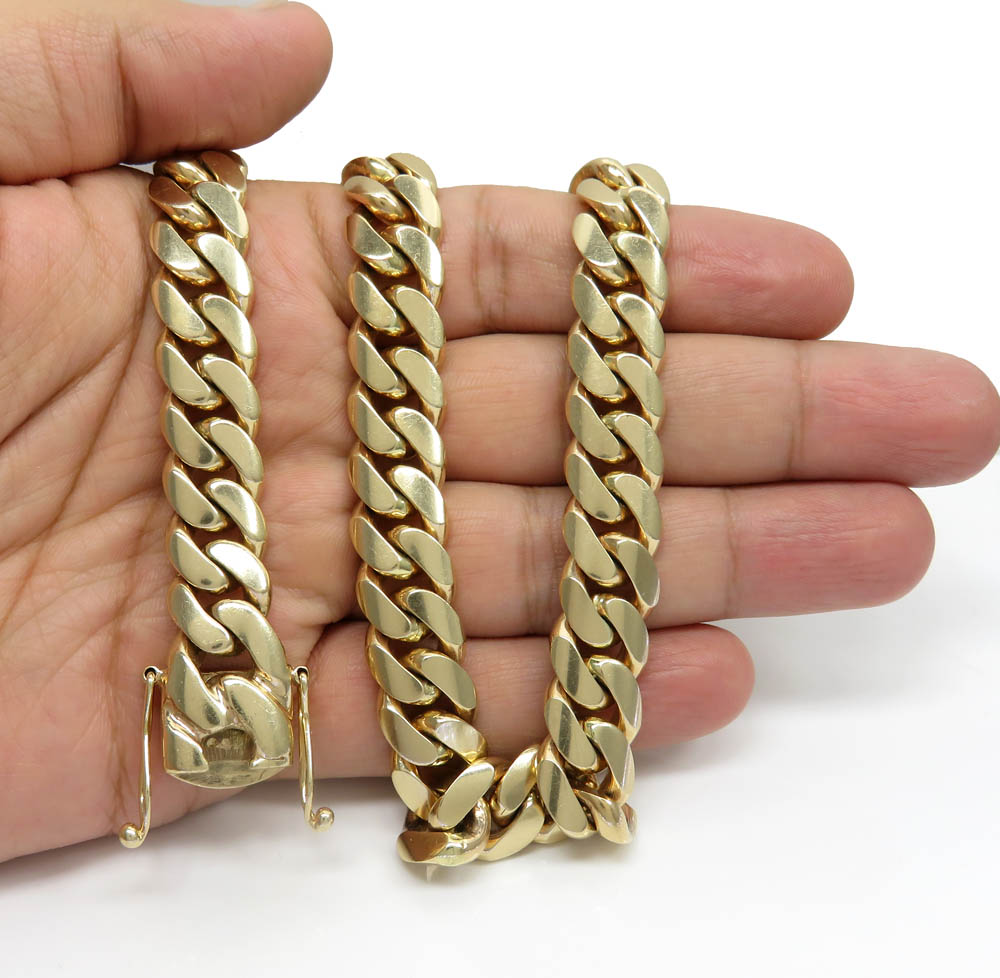 14k yellow gold solid miami link chain 18-26 inch 13.20mm - Image 7
