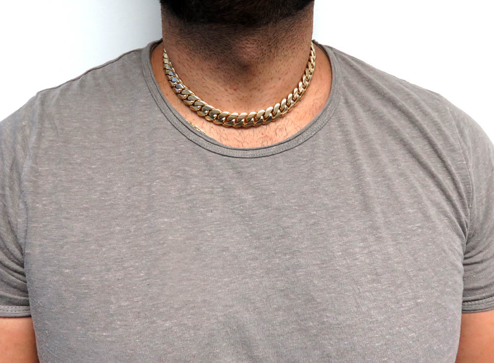 14k yellow gold solid miami link chain 18-26 inch 13.20mm - Image 8