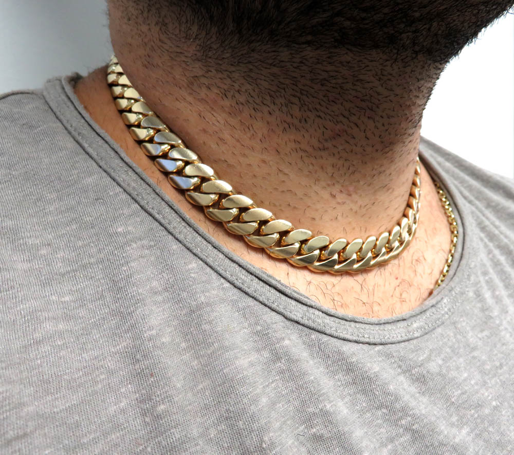 14k yellow gold solid miami link chain 18-26 inch 13.20mm - Image 9
