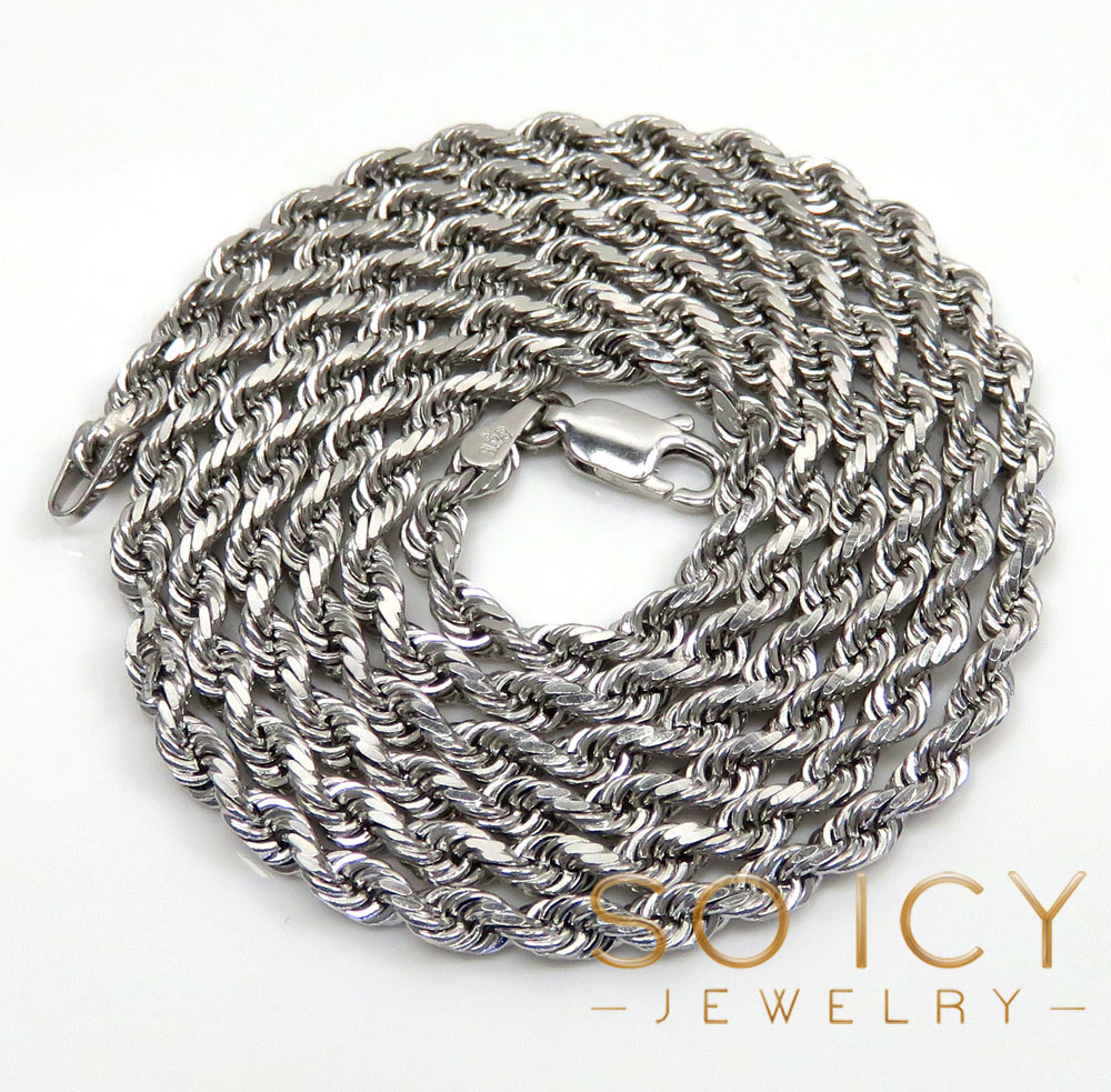 14k white gold solid diamond cut rope chain 18-26 inch 3mm