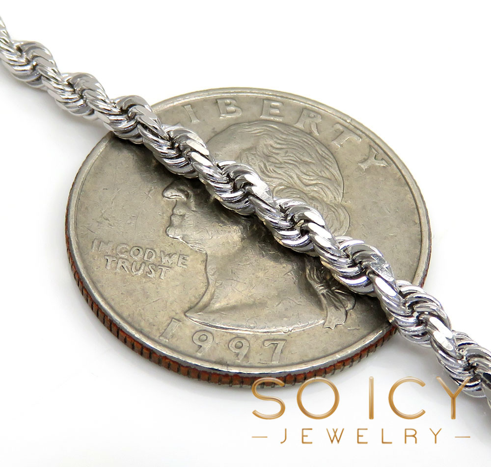 14k white gold solid diamond cut rope chain 18-26 inch 3mm