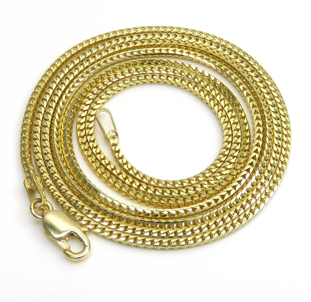 14k yellow gold skinny solid tight franco link chain 16-24 inches 1.2mm