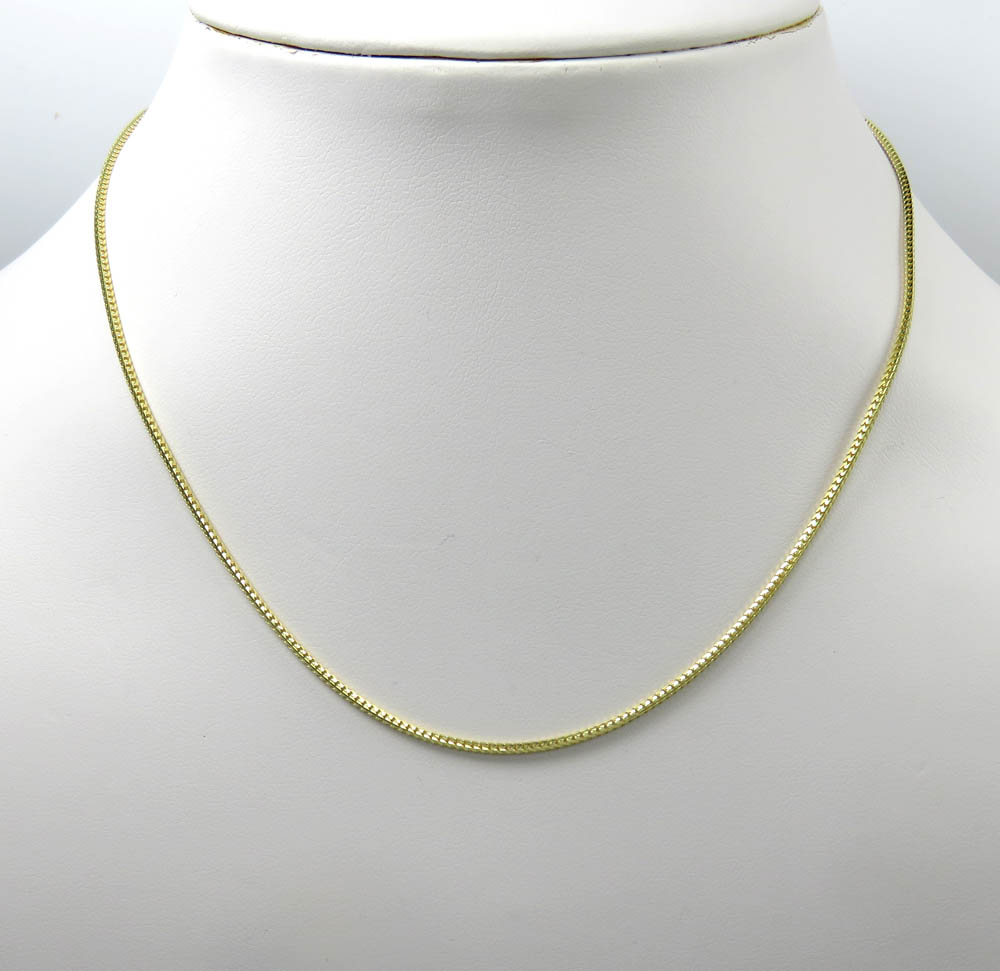 14k yellow gold skinny solid tight franco link chain 16-24 inches 1.2mm