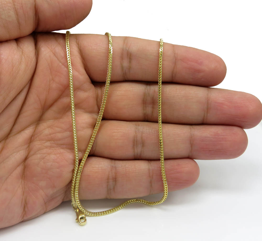 14k yellow gold skinny solid tight franco link chain 16-24 inches 1.5mm