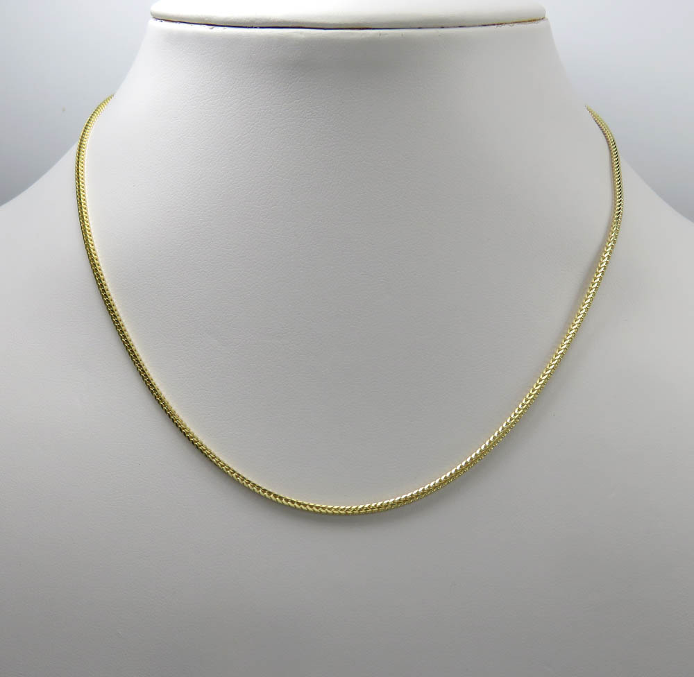 14k yellow gold skinny solid tight franco link chain 16-24 inches 1.5mm