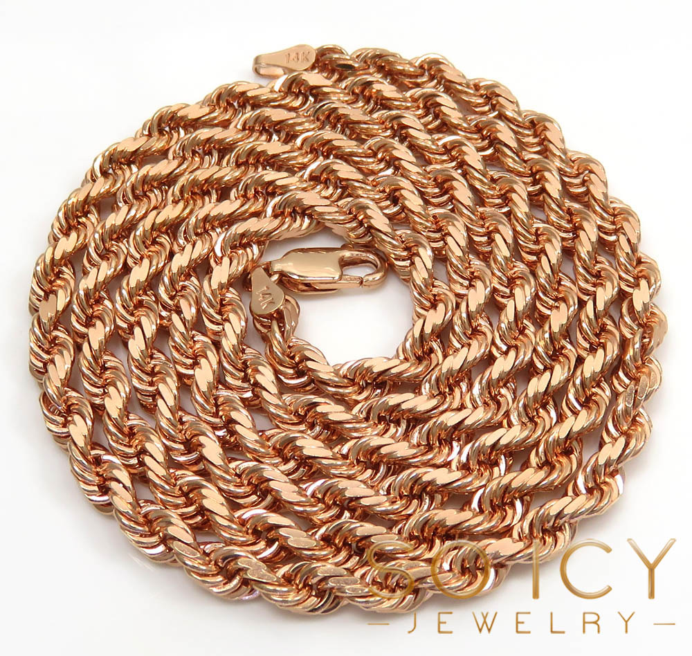 14k rose gold solid diamond cut rope chain 18-26 inches 4mm