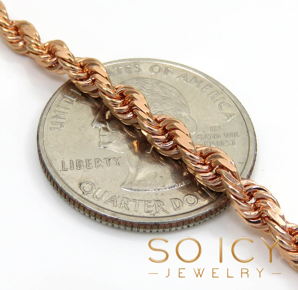 14k rose gold solid diamond cut rope chain 18-26 inches 4mm