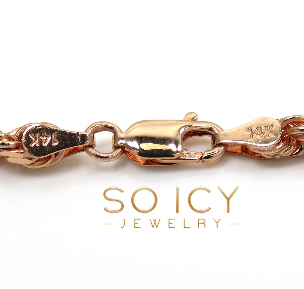 14k rose gold solid diamond cut rope chain 18-26 inches 4mm