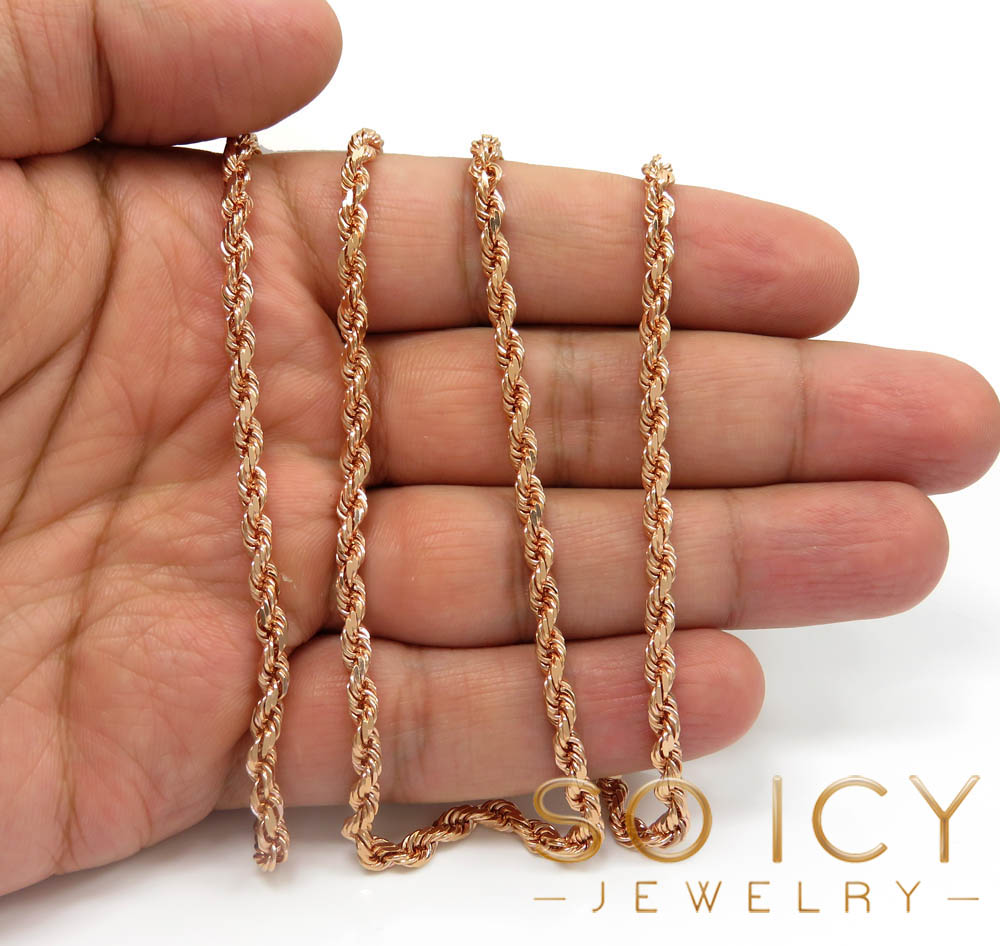 Buy 14k Rose Gold Solid Diamond Cut Rope Chain 22-26 ...