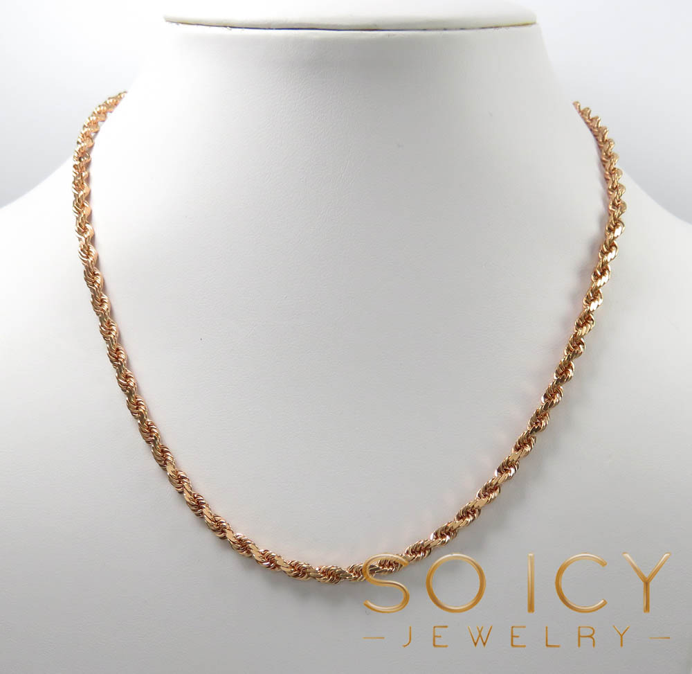 14k rose gold solid diamond cut rope chain 18-26 inches 4mm