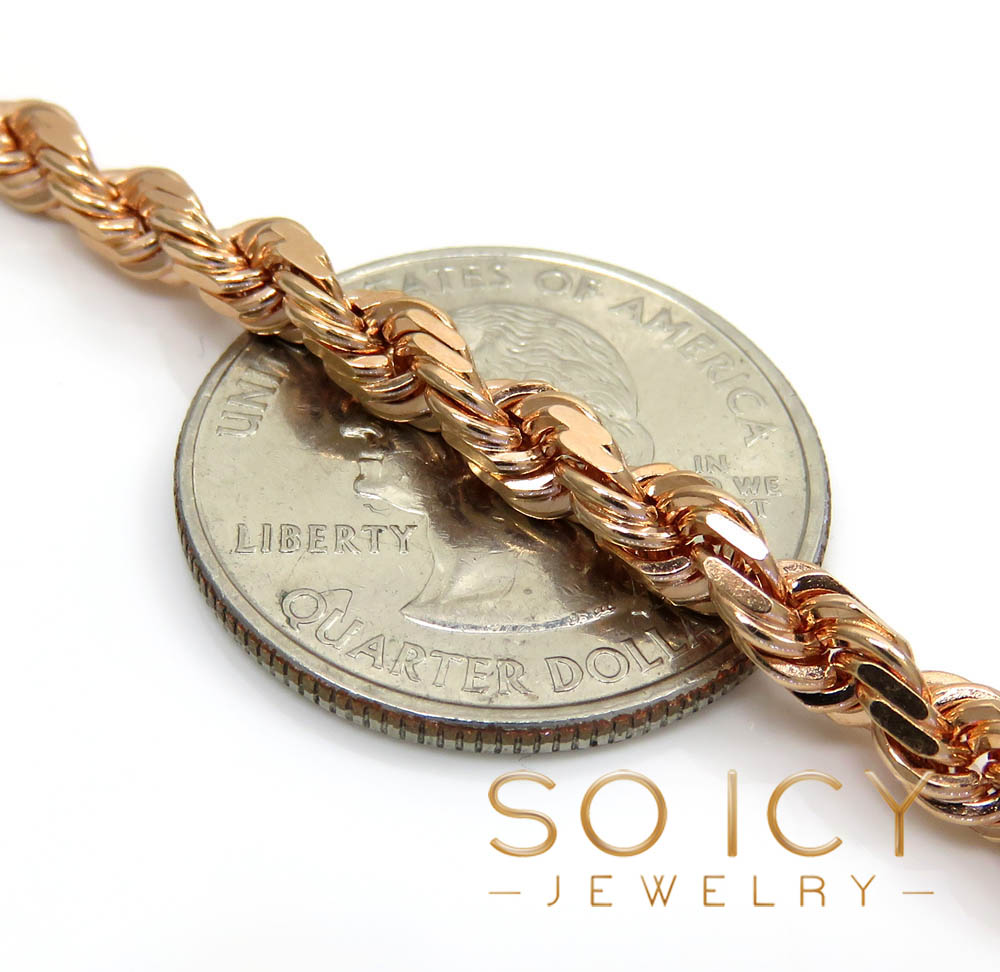 14k rose gold solid diamond cut rope chain 18-26 inches 5mm