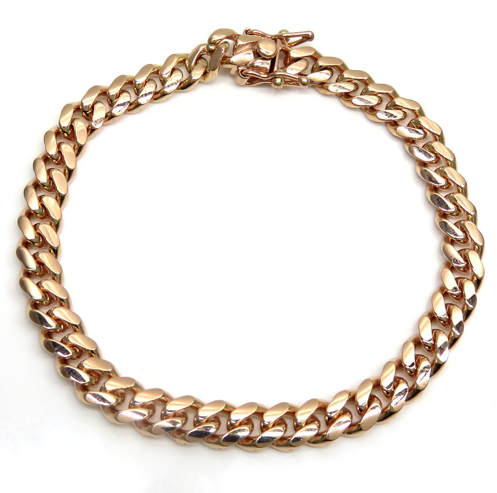 14k rose gold solid miami link bracelet 8 inch 6.80mm - Image 2
