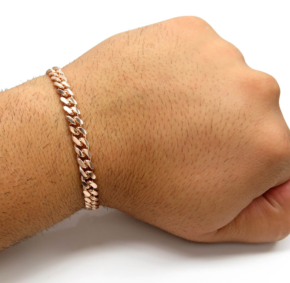 14k rose gold solid miami link bracelet 8 inch 6.80mm