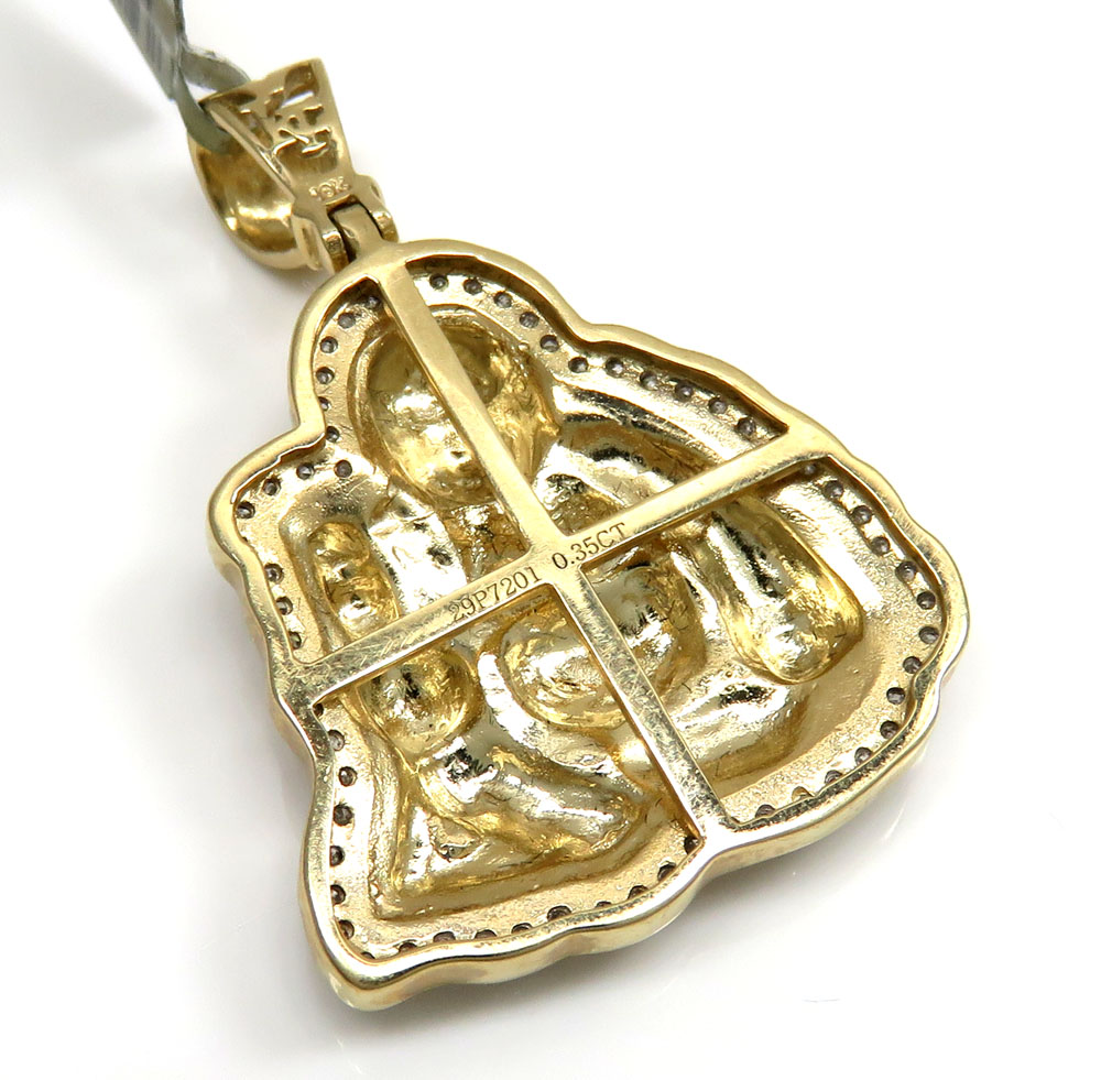 10k yellow gold money bag fat small buddha diamond pendant 0.34ct