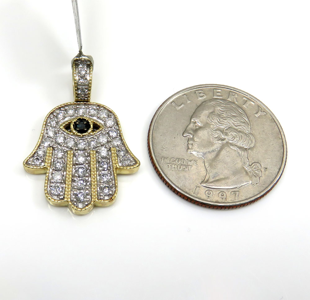 10k yellow gold diamond evil eye hamsa pendant 0.92ct - Image 2