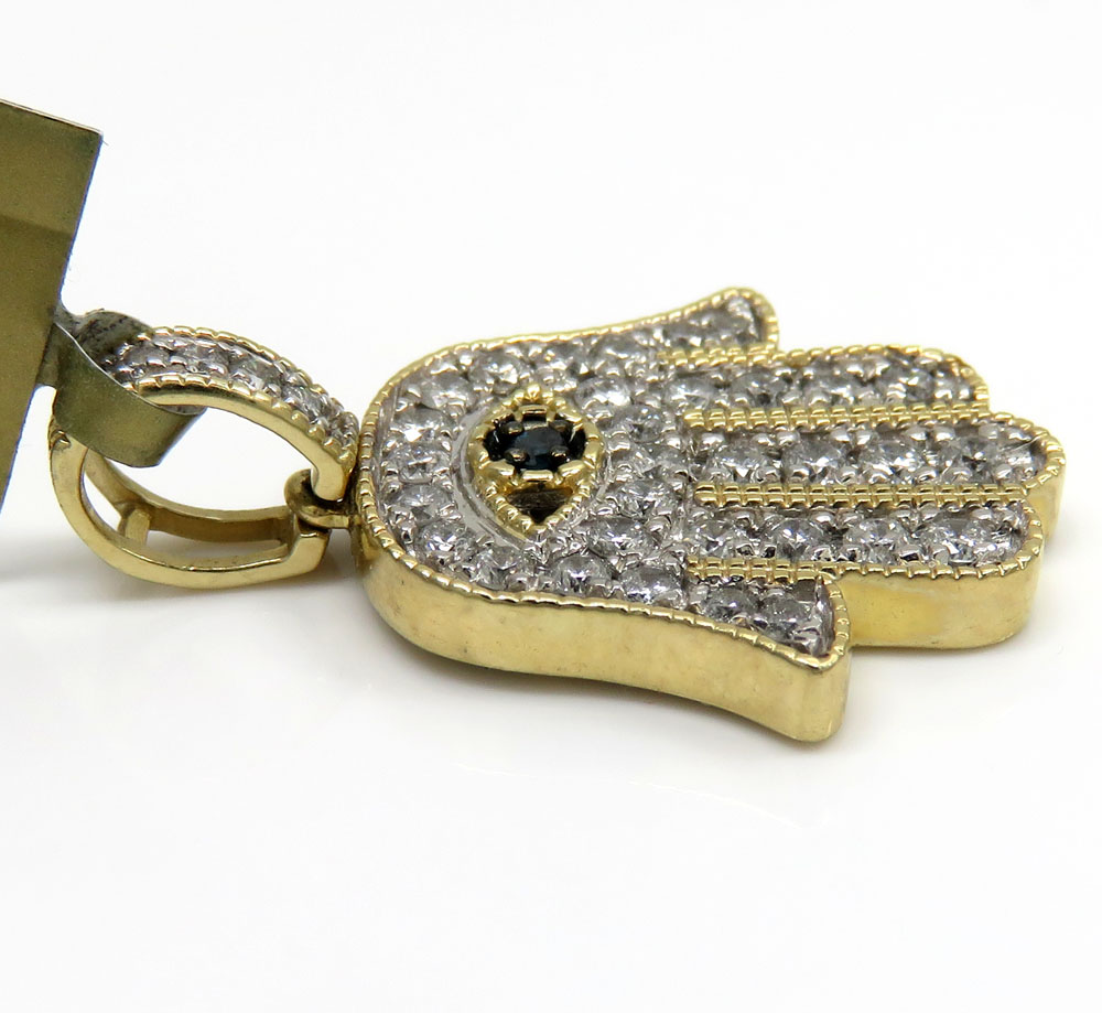 10k yellow gold diamond evil eye hamsa pendant 0.92ct