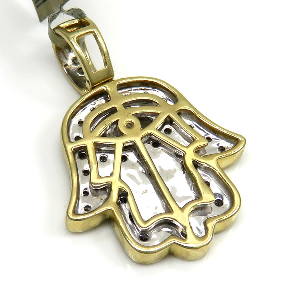 10k yellow gold diamond evil eye hamsa pendant 0.92ct - Image 4