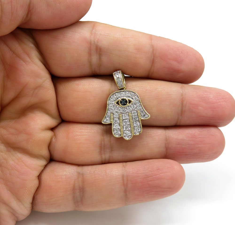 10k yellow gold diamond evil eye hamsa pendant 0.92ct - Image 5