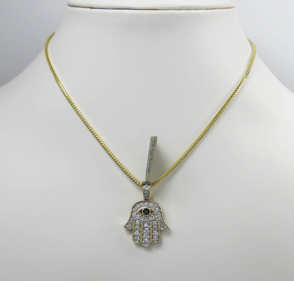 10k yellow gold diamond evil eye hamsa pendant 0.92ct