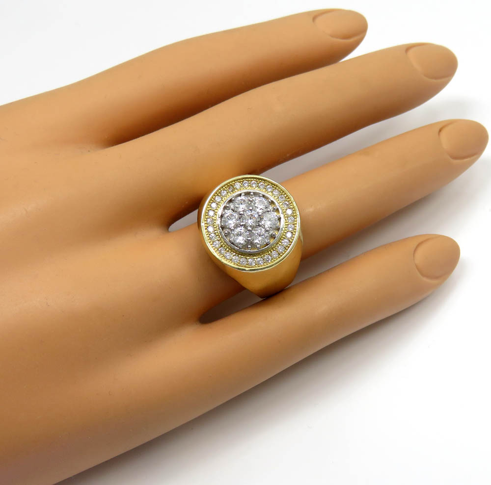 Mens 14k yellow gold cz cluster double circle ring 1.80ct