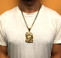 14k yellow gold large jesus face solid back pendant .45ct