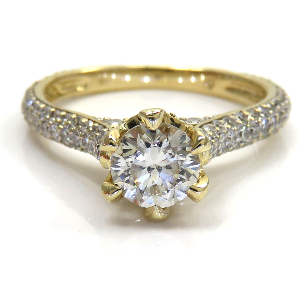 14k yellow gold round diamond pave engagement ring 1.10ct