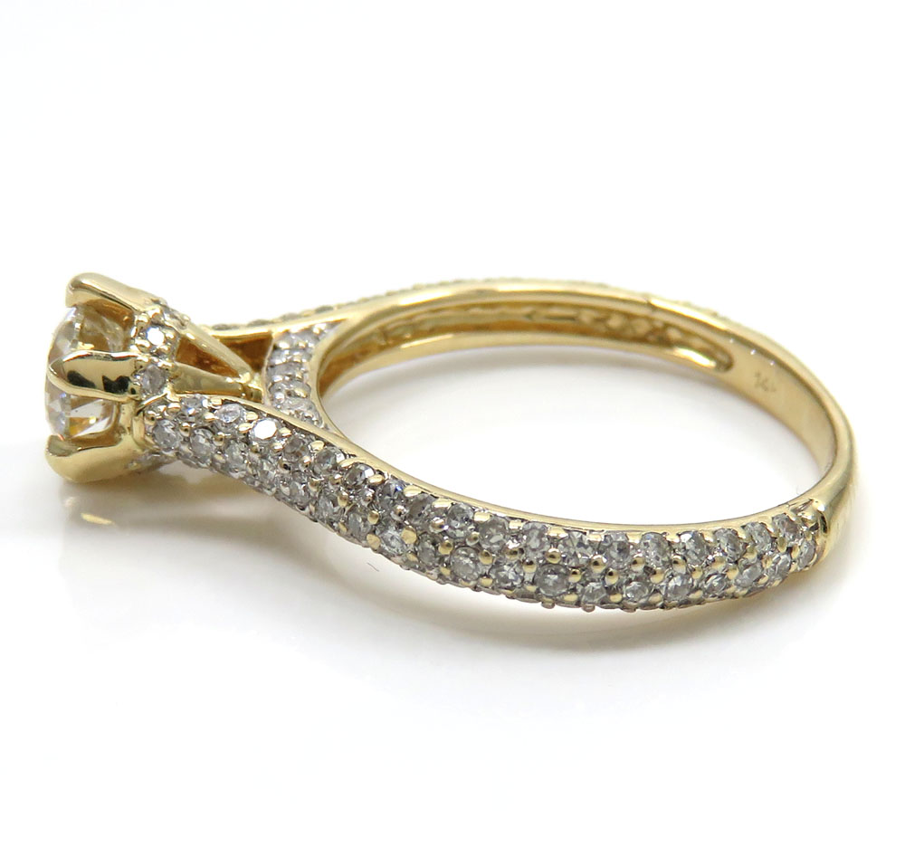 14k yellow gold round diamond pave engagement ring 1.10ct