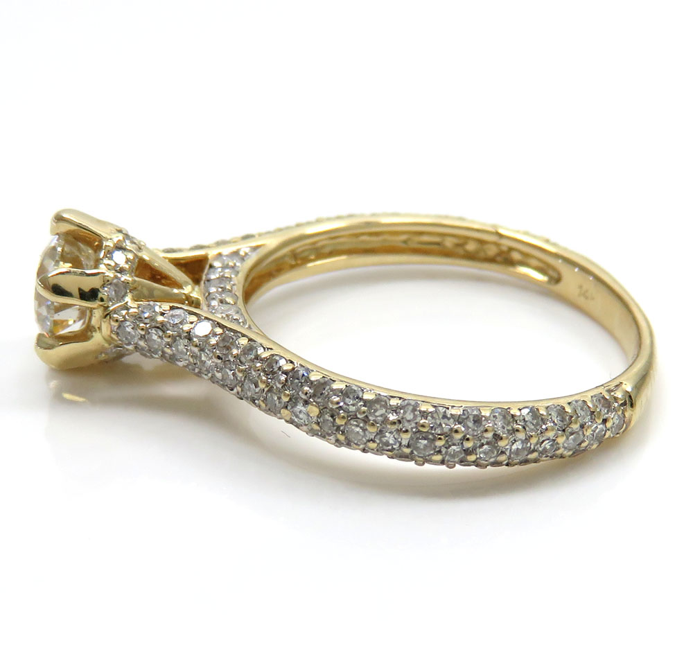 14k yellow gold round diamond pave engagement ring 1.10ct