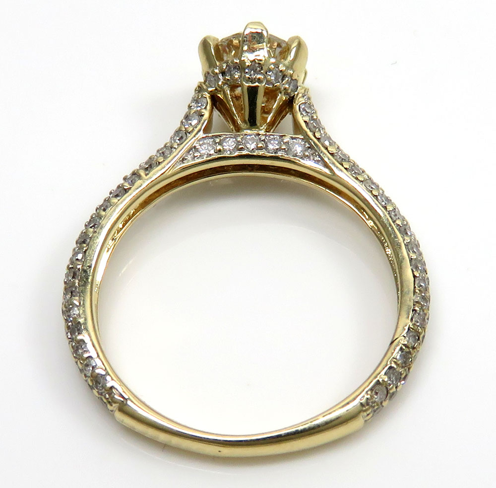 14k yellow gold round diamond pave engagement ring 1.10ct