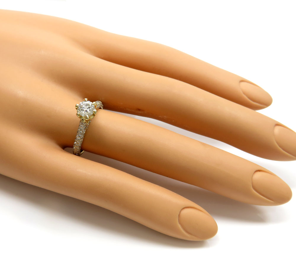 14k yellow gold round diamond pave engagement ring 1.10ct - Image 5