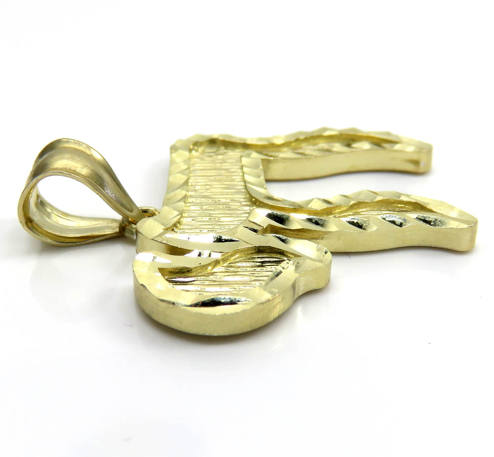 10k yellow gold diamond cut tree bark jewish chai pendant - Image 3