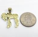 10k yellow gold diamond cut tree bark jewish chai pendant 