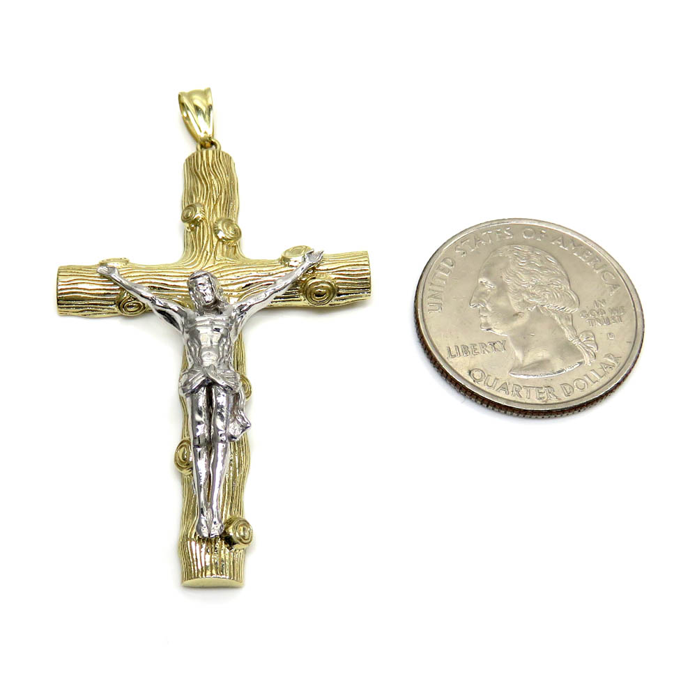 10k solid two tone bark wood finish jesus cross - Image 2