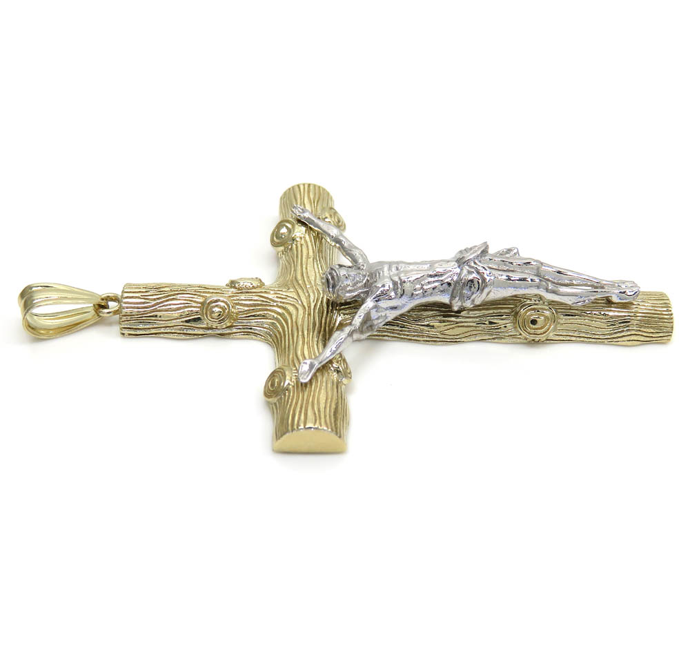 10k solid two tone bark wood finish jesus cross 