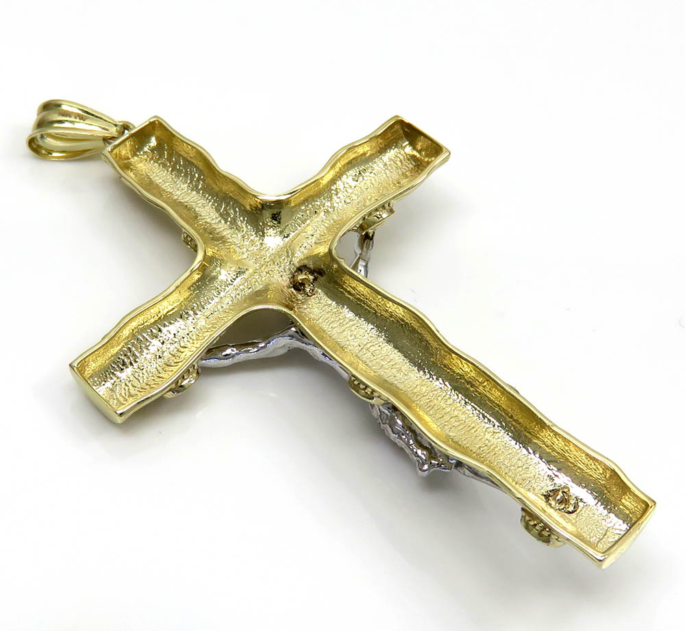 10k solid two tone bark wood finish jesus cross 