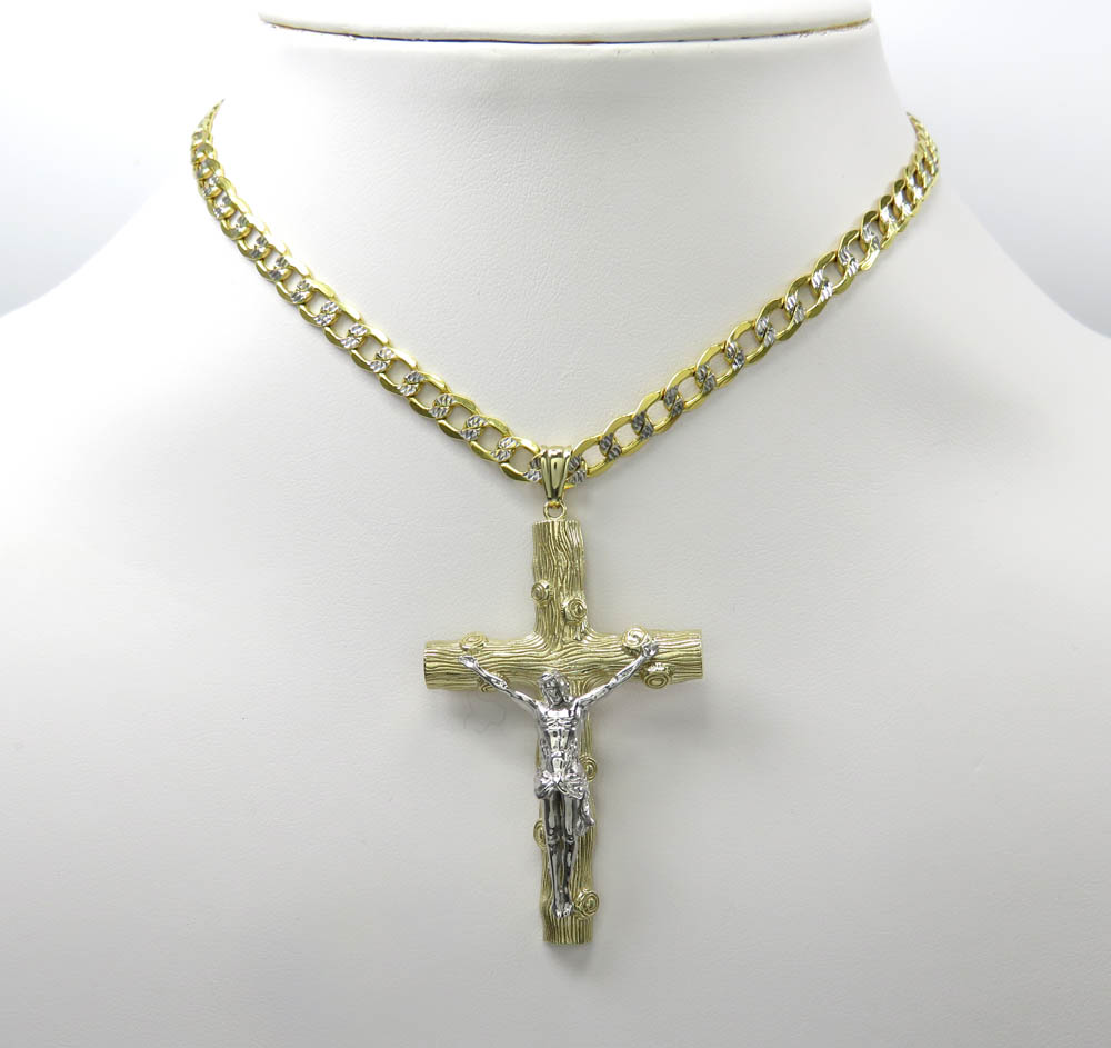 10k solid two tone bark wood finish jesus cross 