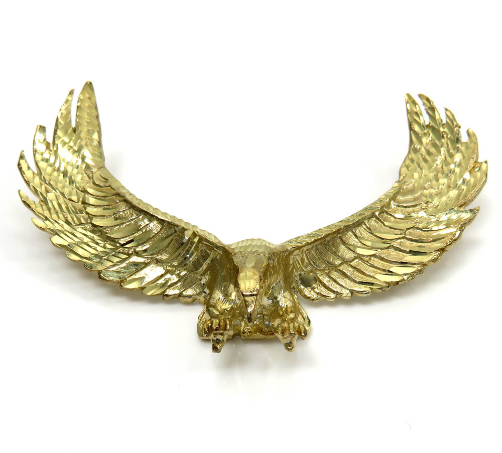 10k yellow gold large solid heavy diamond cut eagle pendant