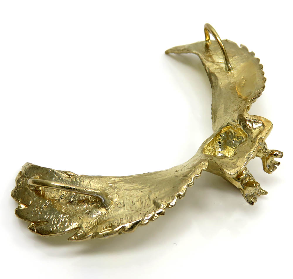 10k yellow gold large solid heavy diamond cut eagle pendant - Image 5