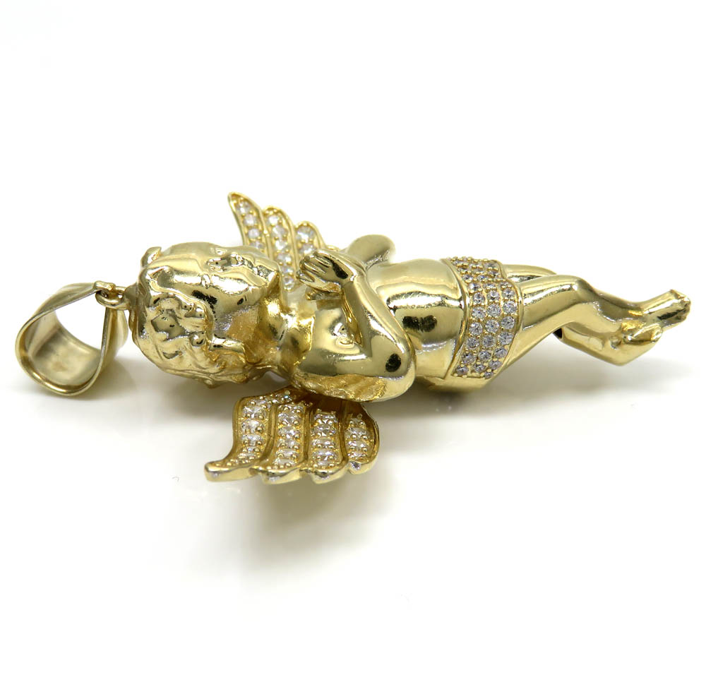 10k yellow gold 3d xl baby cherub angel pendant 3.50ct - Image 3