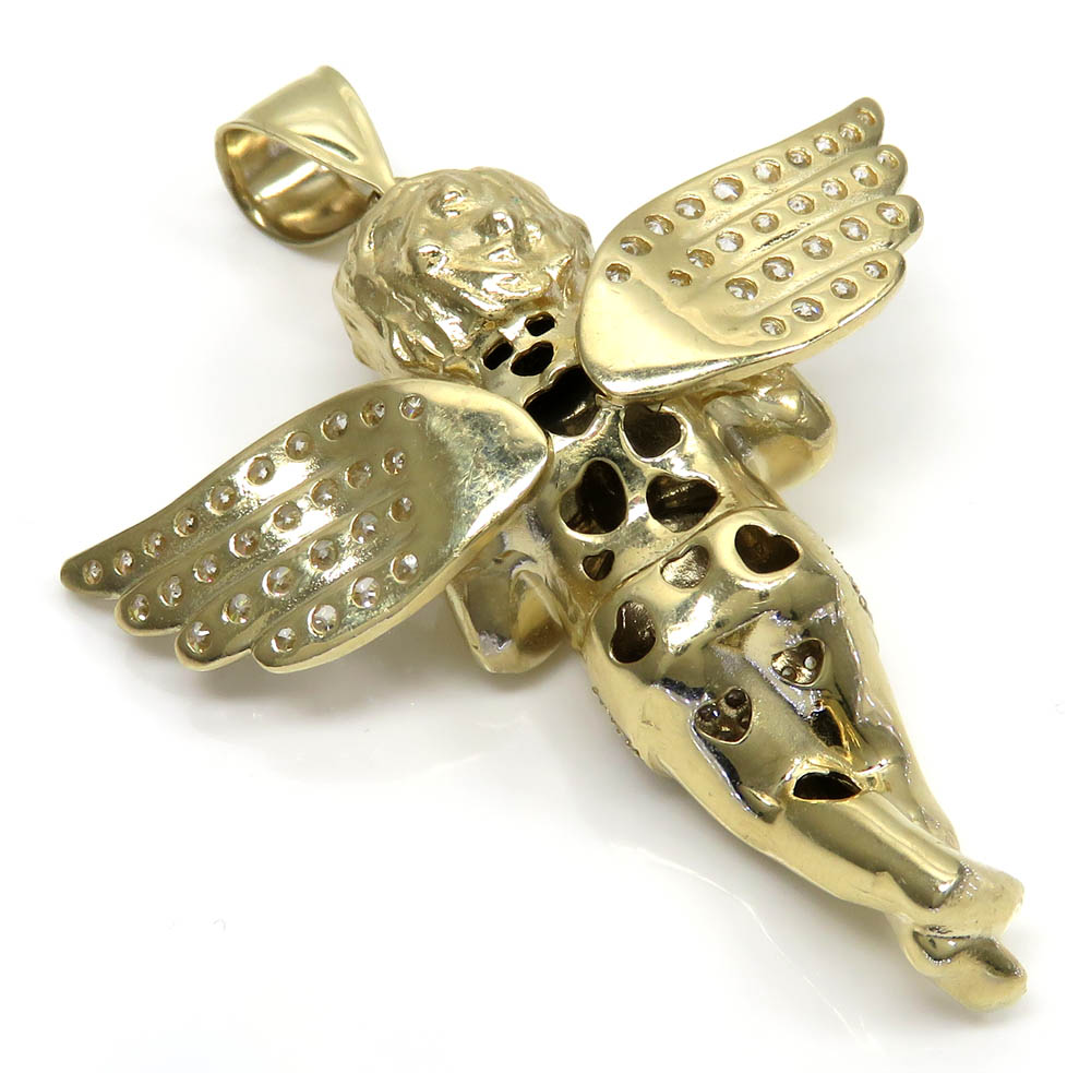 10k yellow gold 3d xl baby cherub angel pendant 3.50ct