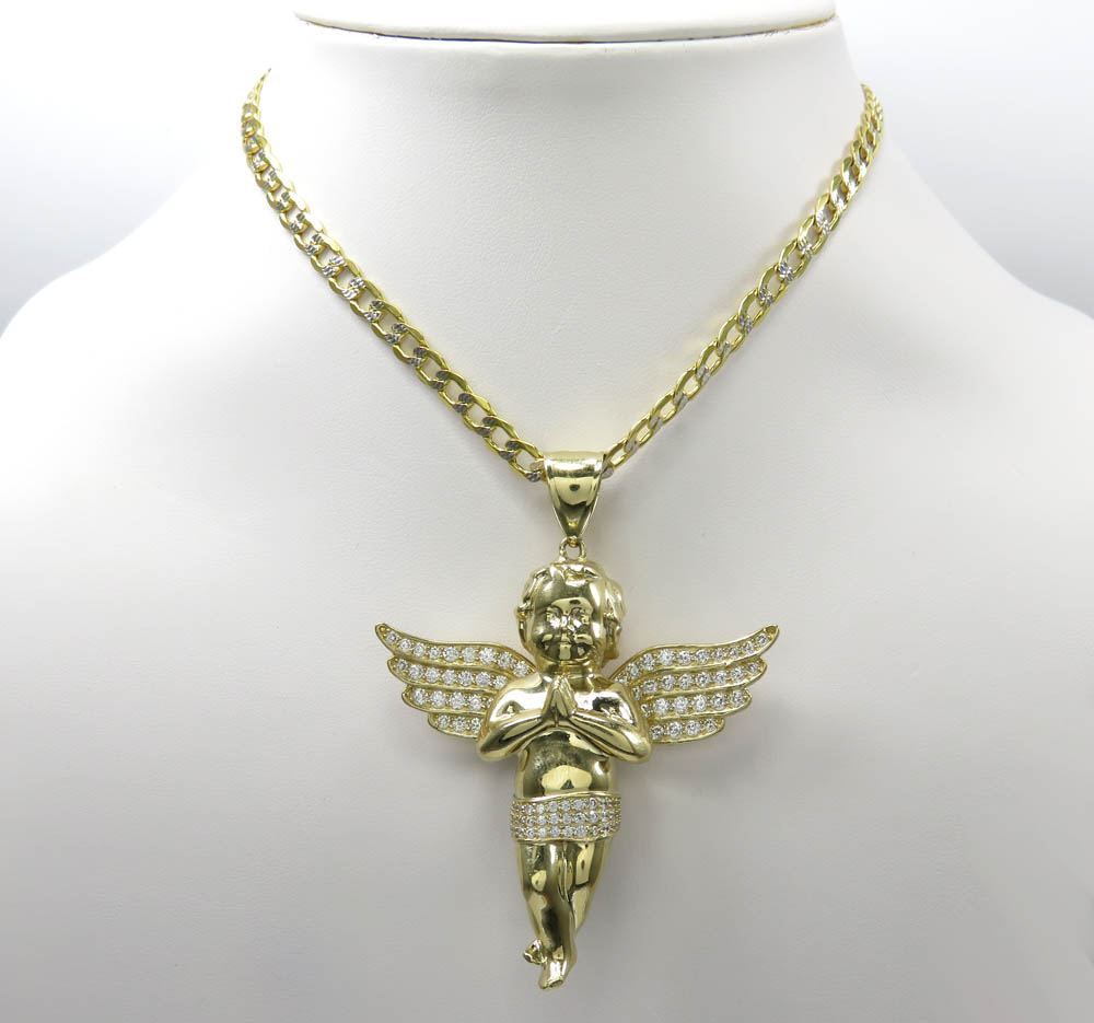 10k yellow gold 3d xl baby cherub angel pendant 3.50ct - Image 6