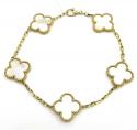 Ladies 18k yellow gold pearl clover bracelet 7.50 inches 15mm 