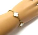Ladies 18k yellow gold pearl clover bracelet 7.50 inches 15mm 