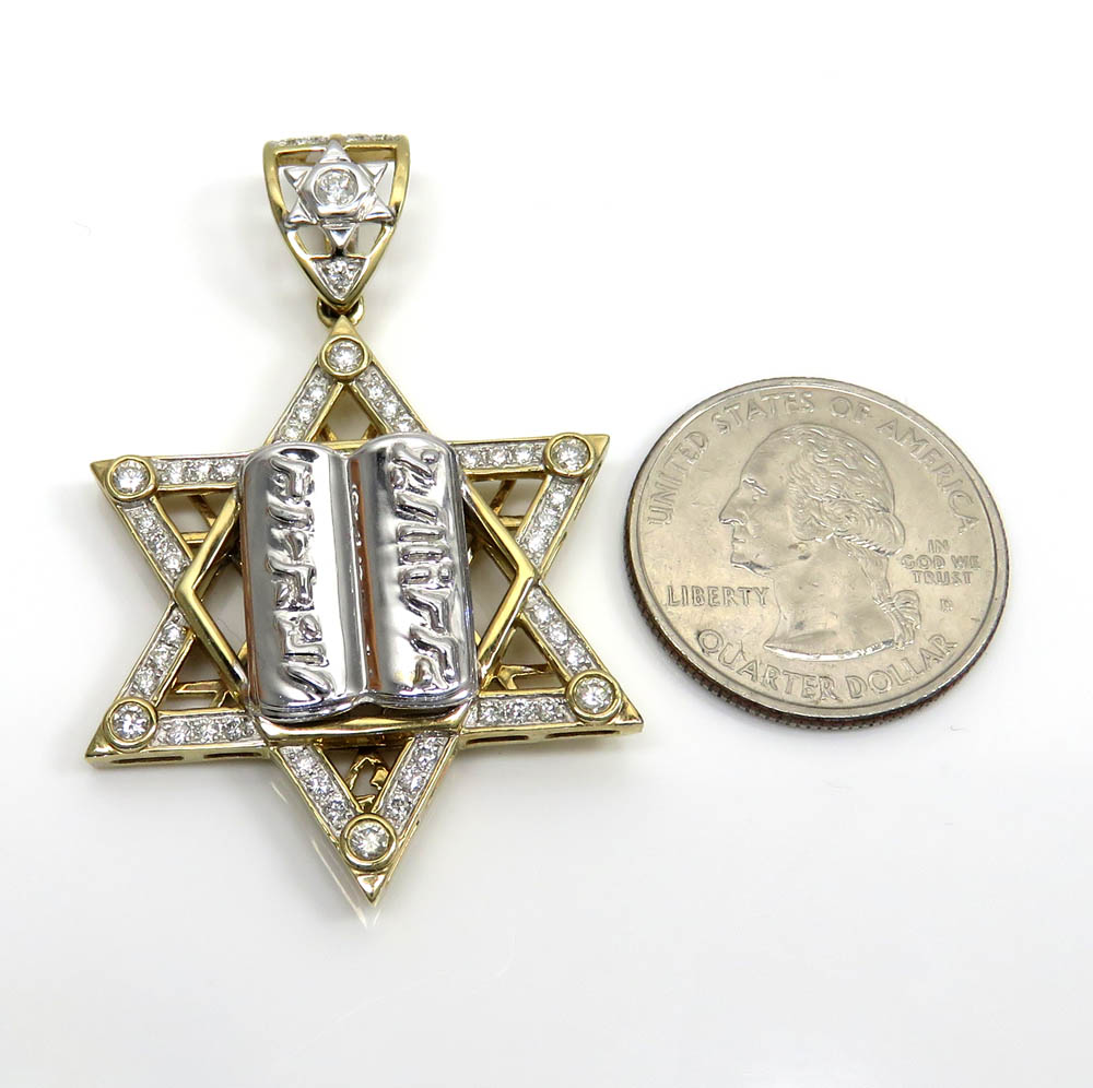 10k yellow gold diamond star of david 10 commandments pendant 1.00ct