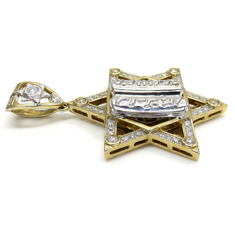 10k yellow gold diamond star of david 10 commandments pendant 1.00ct - Image 3