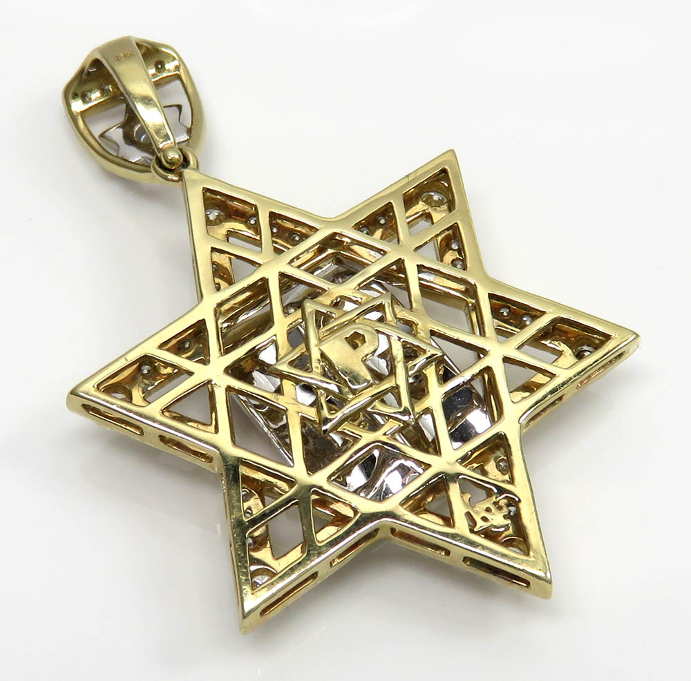 10k yellow gold diamond star of david 10 commandments pendant 1.00ct