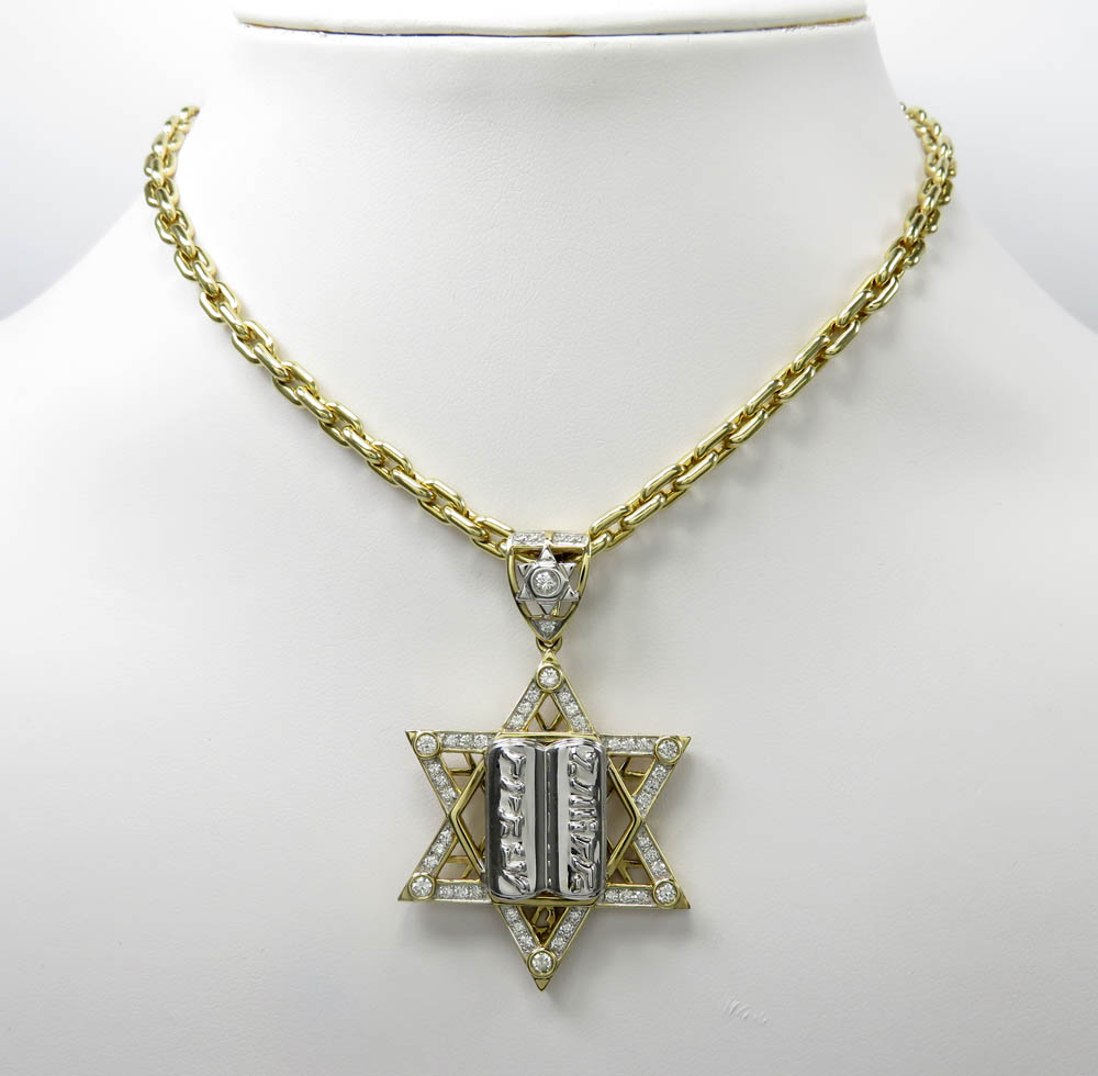 10k yellow gold diamond star of david 10 commandments pendant 1.00ct - Image 6